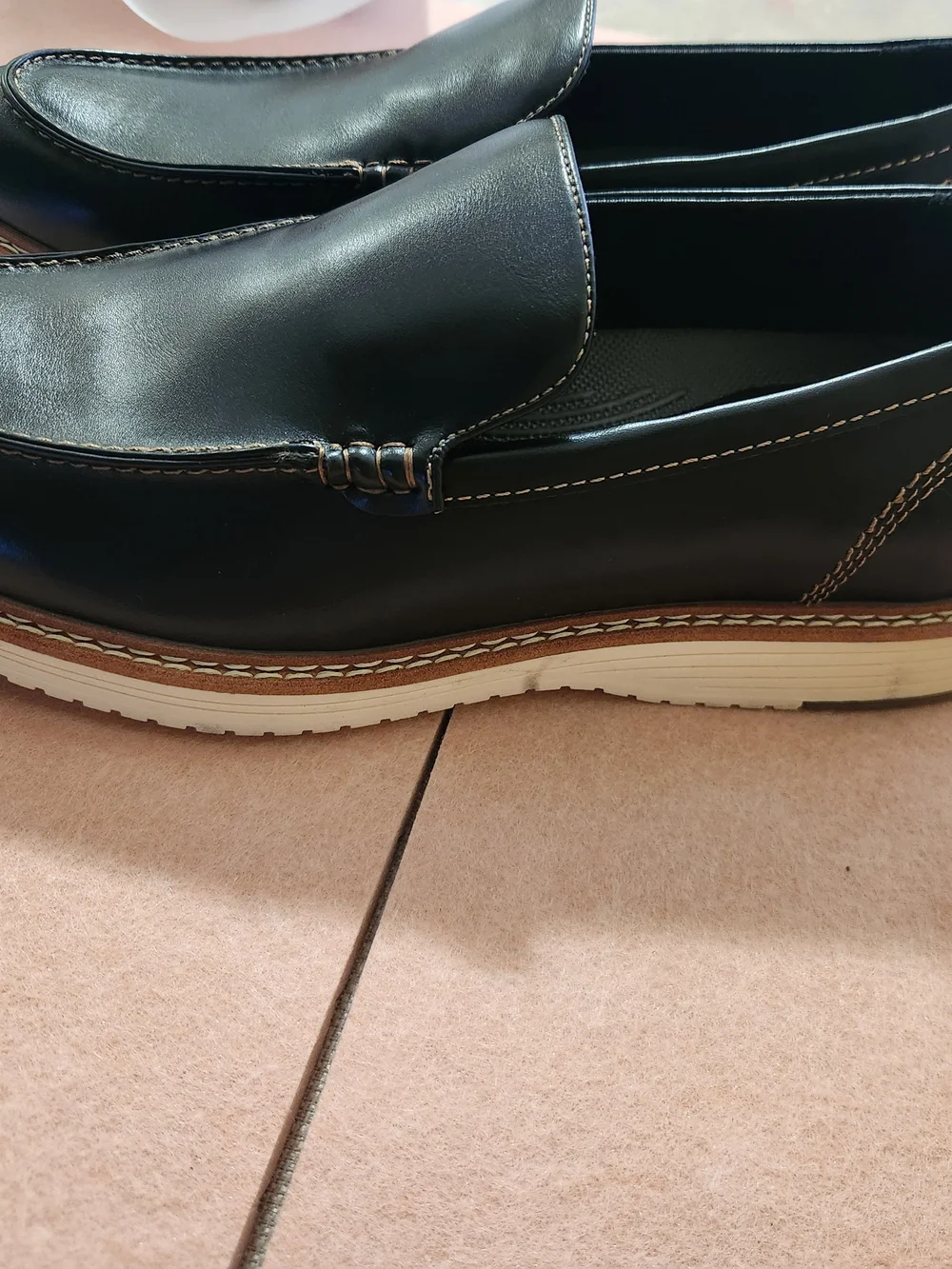 Bruno Marc  Shoes Men's Black Leather Slip-On Loafer with Contrast Sole
